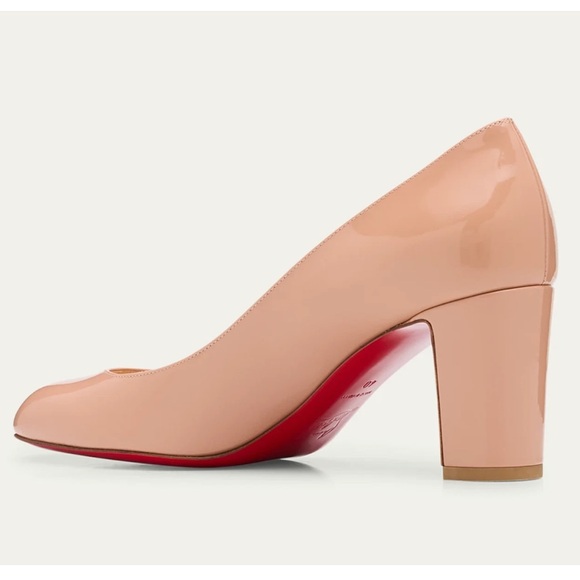 Christian Louboutin Cadrilla 70 Nude Blush Patent Leather Block Heel Pump 37.5 - Picture 11 of 15